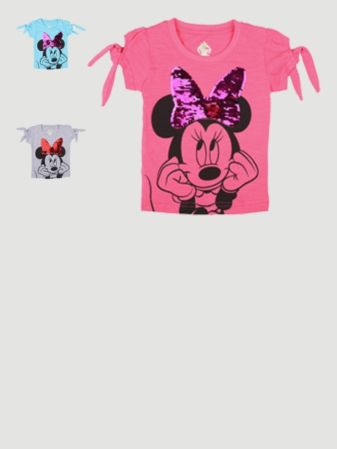 

Bodycare Kids Girls Pack-3 Pink & Blue& Grey Minnie Mouse Printed Slim Fit T-shirt