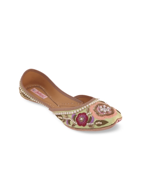 

Fulkari Women Lime Green Mojaris Flats
