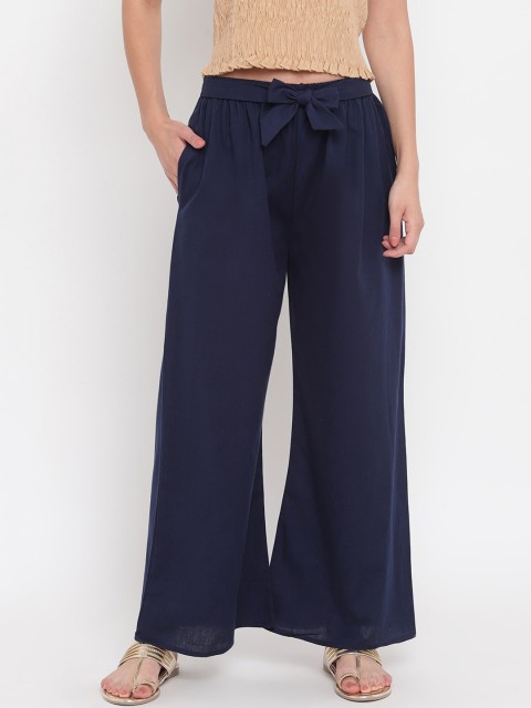 

Aawari Women Solid Navy Blue High-Rise Parallel Trousers