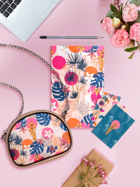 

Doodle Multicoloured Pastel Petals Combo Gift Set of Notebook, Notecard and Sling Bag, Multi