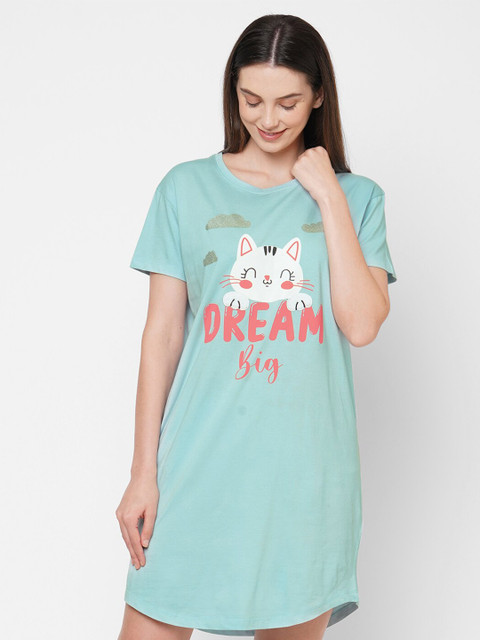 

Sweet Dreams Sea Green Printed Nightdress