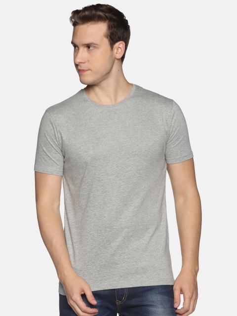 

MASH UNLIMITED Men Grey Melange Solid Slim Fit T-shirt