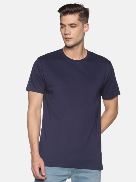 

MASH UNLIMITED Men Solid Navy Blue Slim Fit T-shirt