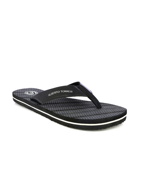 

Alberto Torresi Men Black & Grey Brand Logo Printed Thong Flip-Flops
