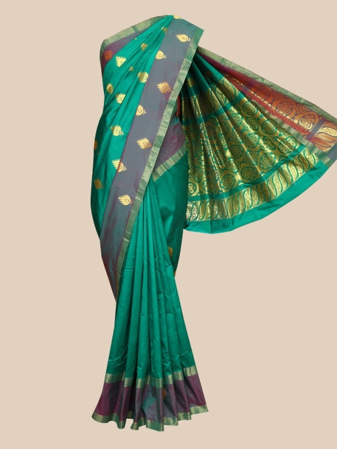 

The Chennai Silks Green & Gold-Toned Ethnic Motifs Zari Art Silk Saree