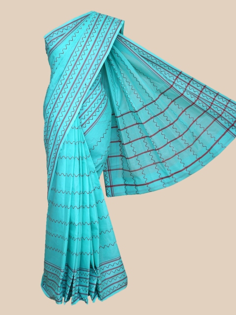 

The Chennai Silks Sea Green & Violet Striped Pure Cotton Saree