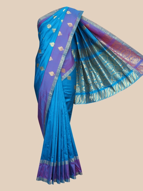 

The Chennai Silks Blue & Gold Ethnic Motifs Art Silk Saree