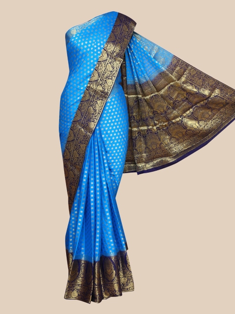 

The Chennai Silks Blue & Gold-Toned Ethnic Motifs Zari Saree