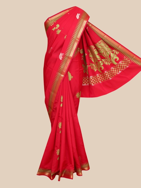 

The Chennai Silks Red & Green Floral Art Silk Fusion Saree