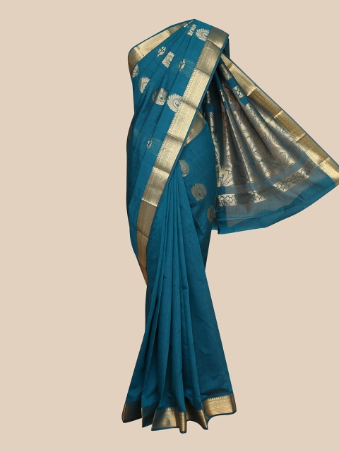 

The Chennai Silks Teal & Gold-Coloured Woven Design Pure Cotton Maheshwari Saree