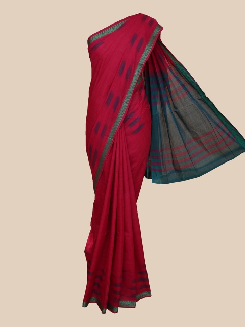 

The Chennai Silks Maroon & Green Checked Pure Cotton Saree