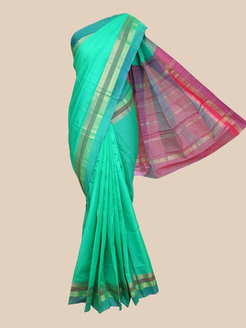 

The Chennai Silks Green & Pink Zari Fusion Saree