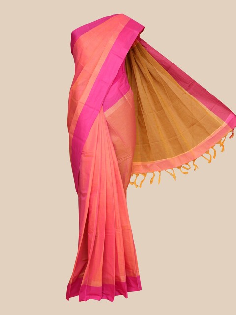 

The Chennai Silks Orange & Pink Silk Cotton Fusion Maheshwari Saree