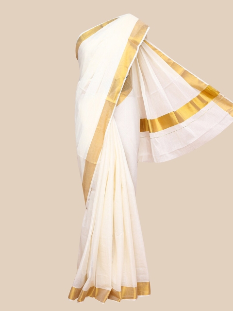 

The Chennai Silks Off White & Gold-Coloured Pure Cotton Kerala Kasavu Saree