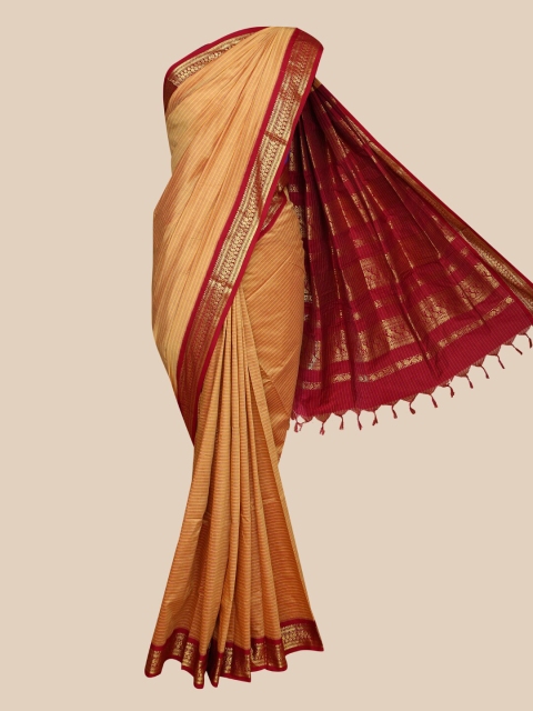 

The Chennai Silks Brown & Maroon Striped Fusion Saree