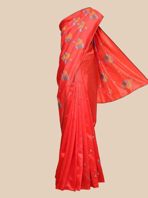 

The Chennai Silks Red & Yellow Ethnic Motifs Embroidered Saree