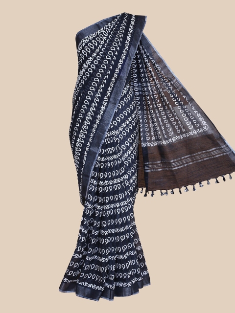 

The Chennai Silks Black & White Floral Pure Cotton Fusion Saree