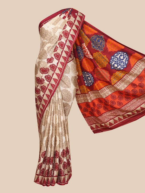 

The Chennai Silks Beige & Maroon Ethnic Motifs Printed Bhagalpuri Saree