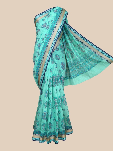 

The Chennai Silks Green & Blue Ethnic Motifs Printed Fusion Chanderi Saree