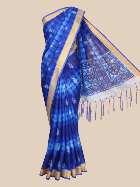 

The Chennai Silks Blue & Gold-Toned Tie and Dye Bhagalpuri Saree