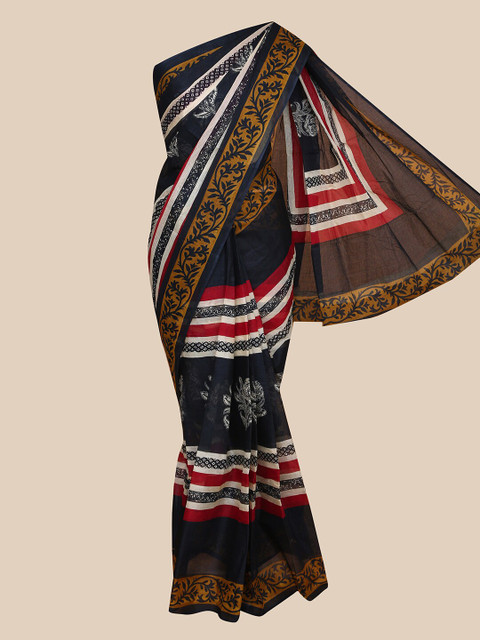 

The Chennai Silks Black & White Floral Pure Cotton Saree