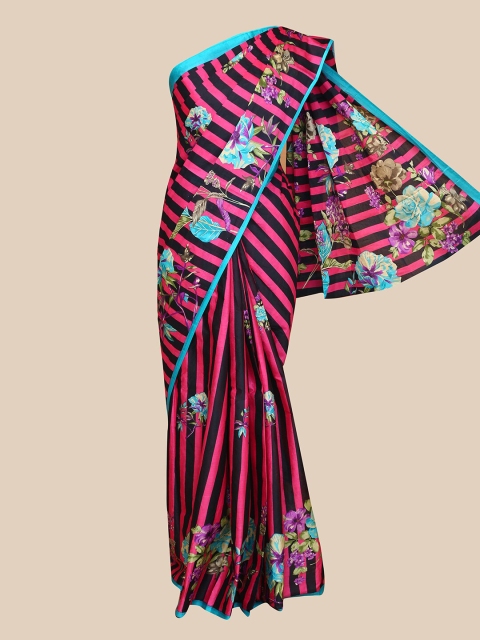 

The Chennai Silks Black & Pink Floral Pure Cotton Saree