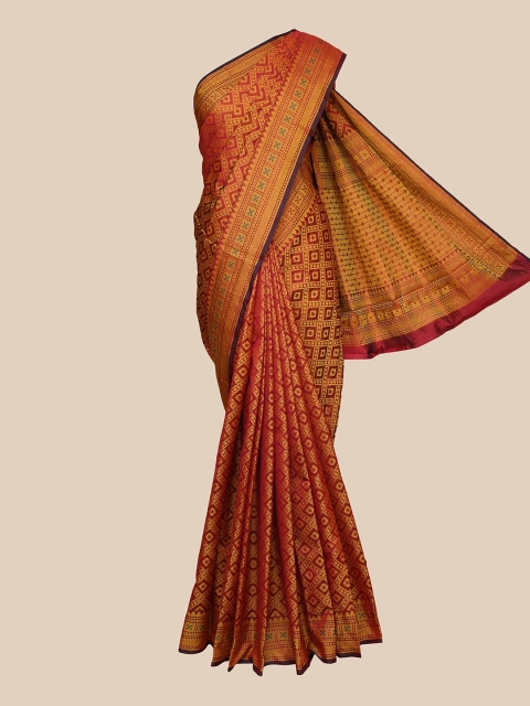 

The Chennai Silks Maroon & Gold-Toned Organza Fusion Banarasi Saree