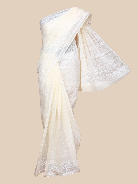 

The Chennai Silks Yellow & White Floral Pure Cotton Saree