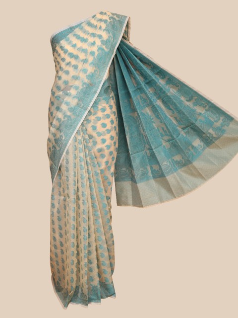 

The Chennai Silks Beige & Blue Ethnic Motifs Supernet Manipuri Kota Saree