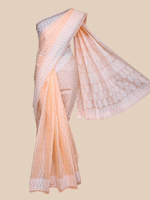 

The Chennai Silks Peach-Coloured & White Floral Printed South Pure Cotton Saree