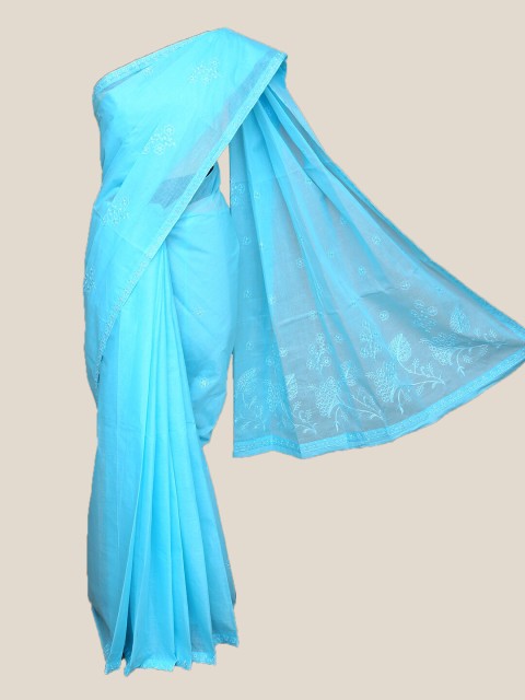 

The Chennai Silks Blue Floral Embroidered Pure Cotton Saree