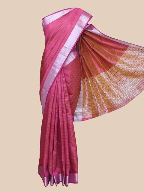 

The Chennai Silks Purple & Silver-Toned Zari Jute Cotton Fusion Saree