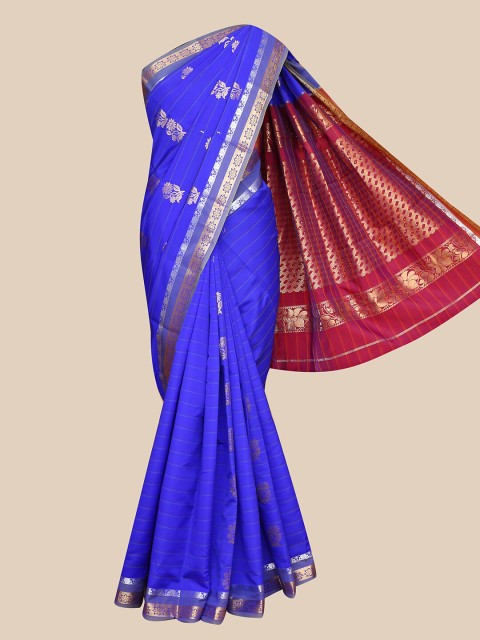 

The Chennai Silks Blue & Maroon Ethnic Motifs Zari Woven Design Art Silk Saree