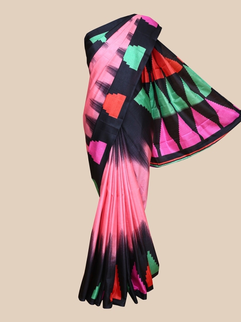 

The Chennai Silks Pink & Blue Geometric Printed Jute Cotton Saree