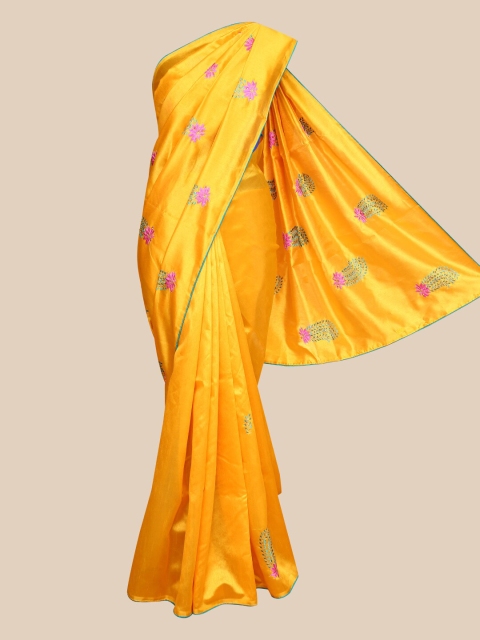 

The Chennai Silks Yellow & Pink Floral Embroidered Saree
