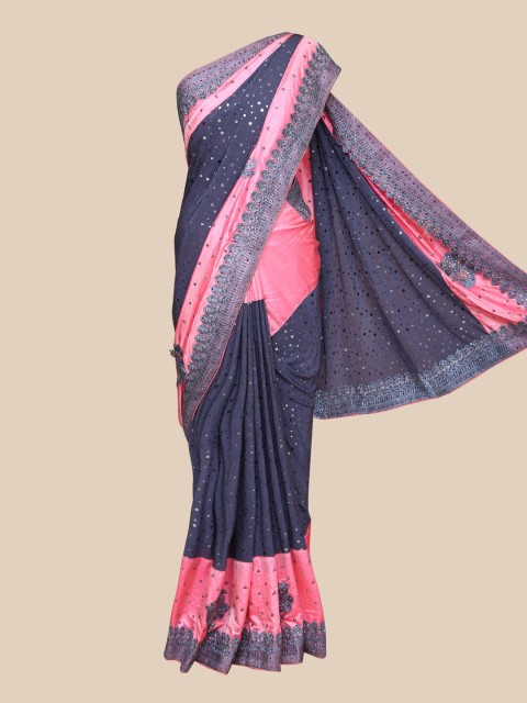 

The Chennai Silks Grey & Pink Embellished Embroidered Heavy Work Saree