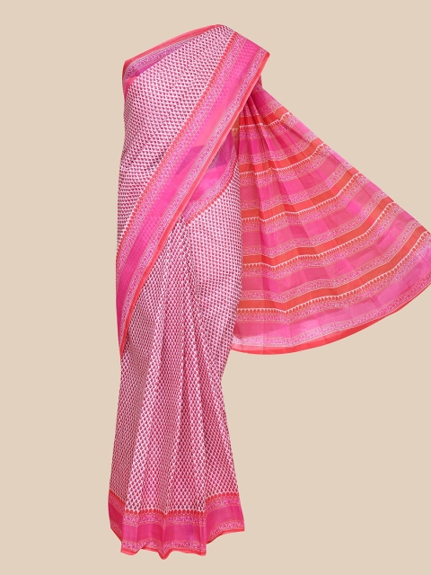 

The Chennai Silks Pink & White Ethnic Motifs Pure Cotton Saree