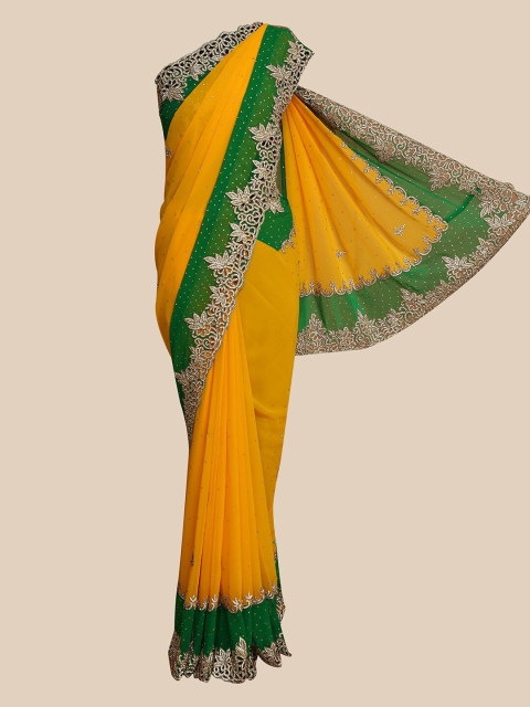 

The Chennai Silks Yellow & Green Embellished Sequinned Heavy Work Saree