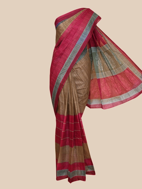 

The Chennai Silks Maroon & Brown Printed Pure Cotton Fusion Saree