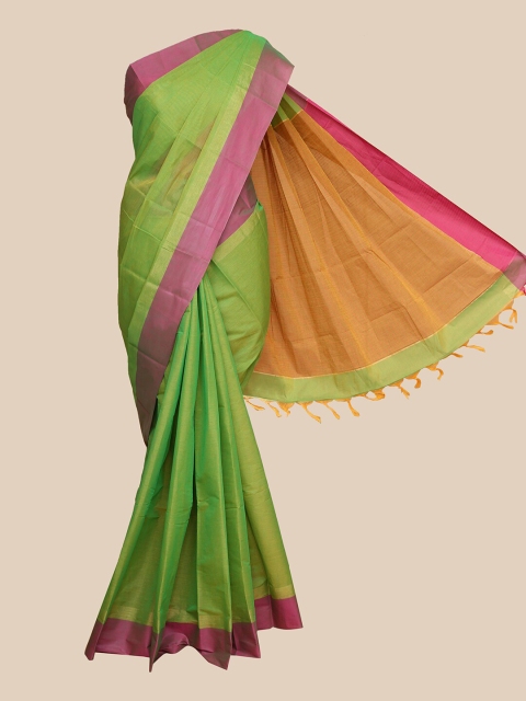 

The Chennai Silks Green & Pink Silk Cotton Maheshwari Saree