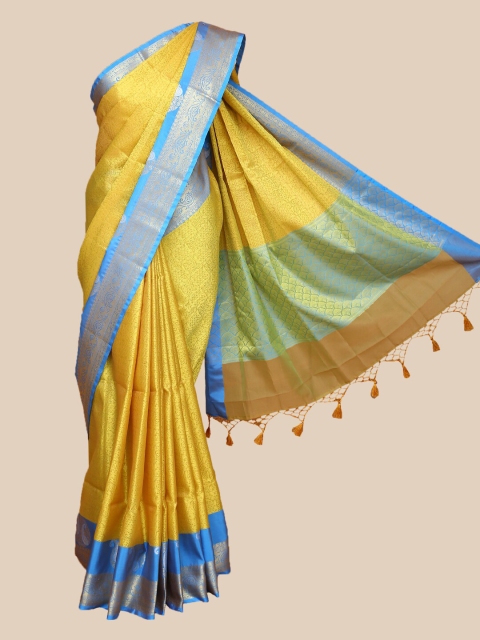 

The Chennai Silks Yellow & Blue Ethnic Motifs Zari Organza Banarasi Saree