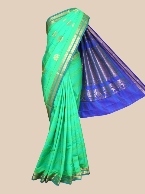 

The Chennai Silks Sea Green & Gold-Toned Ethnic Motifs Zari Art Silk Saree