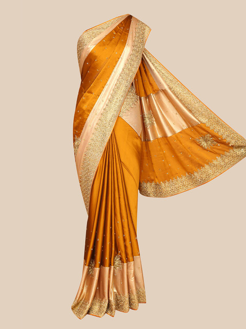 

The Chennai Silks Mustard & Cream-Coloured Embellished Heavy Work Saree