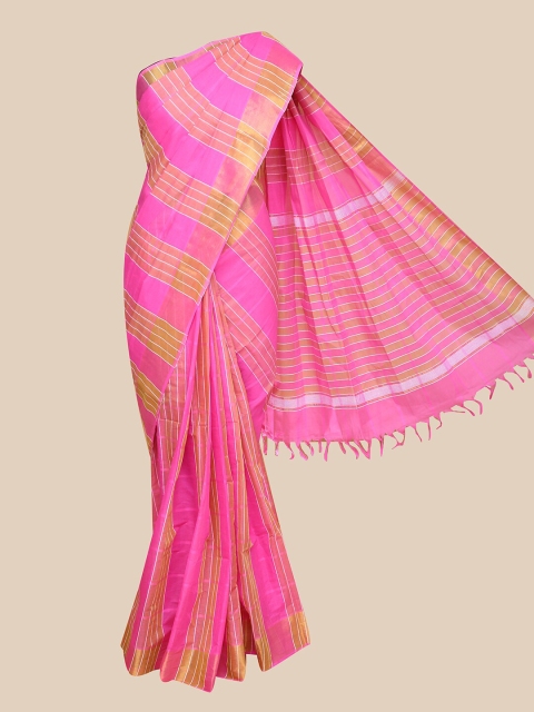 

The Chennai Silks Pink & Gold-Coloured Striped Zari Pure Kanchi Cotton Saree