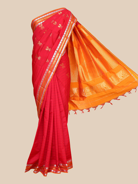

The Chennai Silks Red & Orange Ethnic Motifs Woven Design Beads and Stones Art Silk Saree