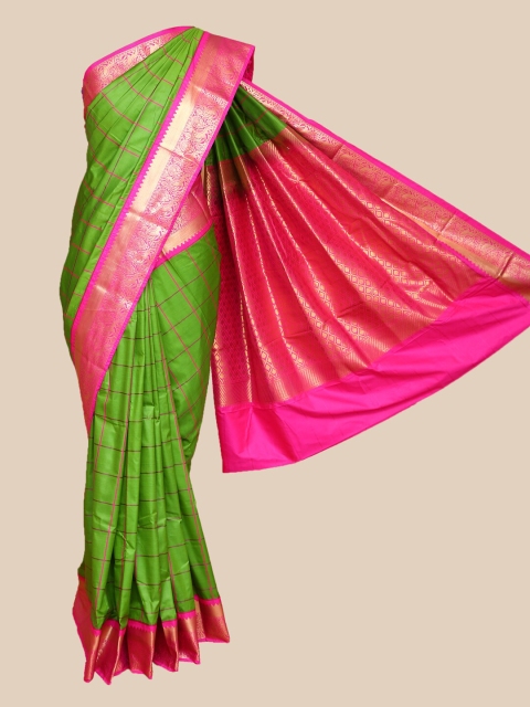 

The Chennai Silks Green & Pink Checked Saree