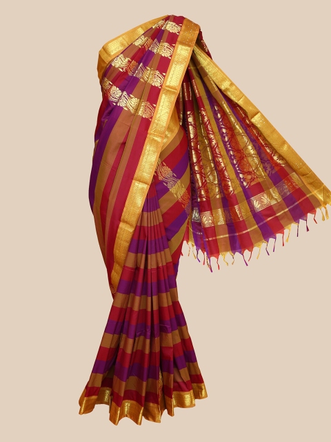 

The Chennai Silks Brown & Purple Ethnic Motifs Zari Border Art Silk Saree