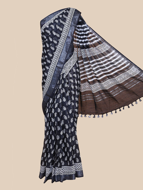 

The Chennai Silks Navy Blue & White Ethnic Motifs Pure Cotton Saree
