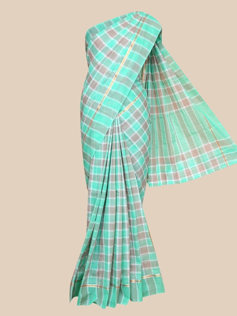 

The Chennai Silks Grey & Sea Green Checked Saree