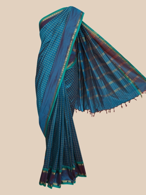 

The Chennai Silks Green & Gold-Toned Checked Saree